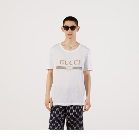 男士Gucci标识印花超大造型T恤