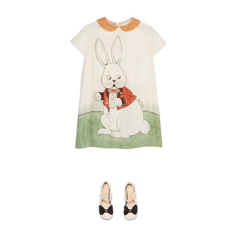 儿童兔子印花卡迪连衣裙
