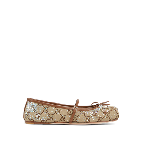 Gucci Horsebit系列女士GG水晶芭蕾平底鞋 