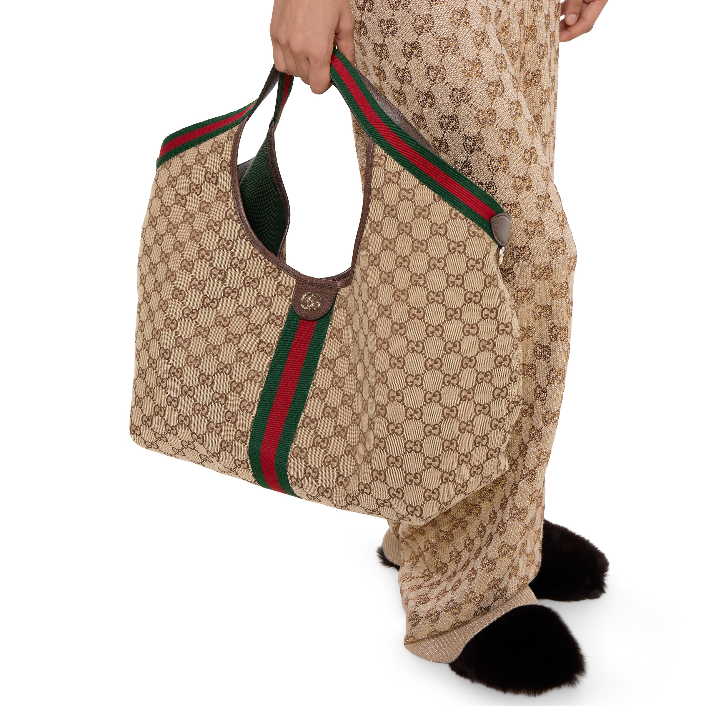 米色和棕色GG帆布Gucci Giglio系列大号托特包 -古驰GUCCI中国官方网站